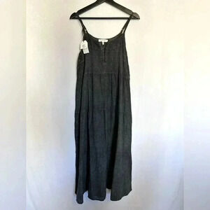 NWT Cleo + Wolf Black Tiered Tie Dye Cotton Linen Maxi Dress Size Medium